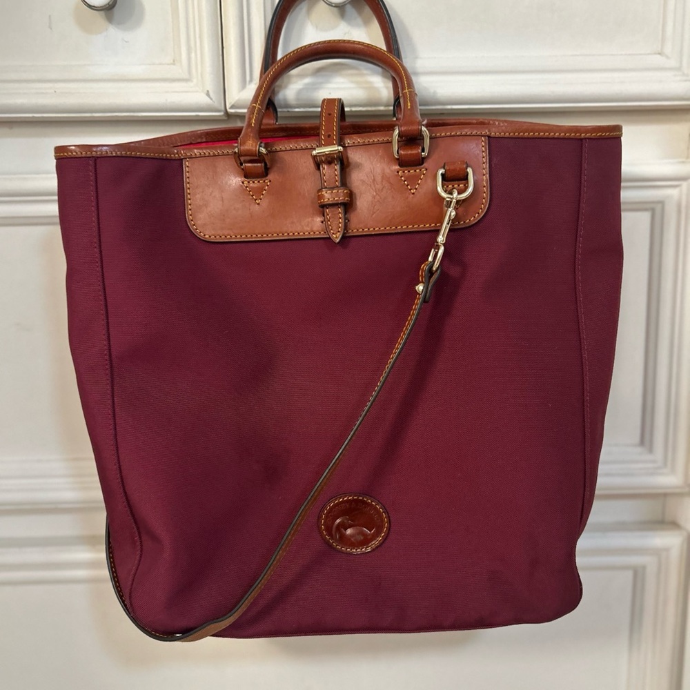 Dooney & Bourke Burgundy Tote with Tan Leather Trim